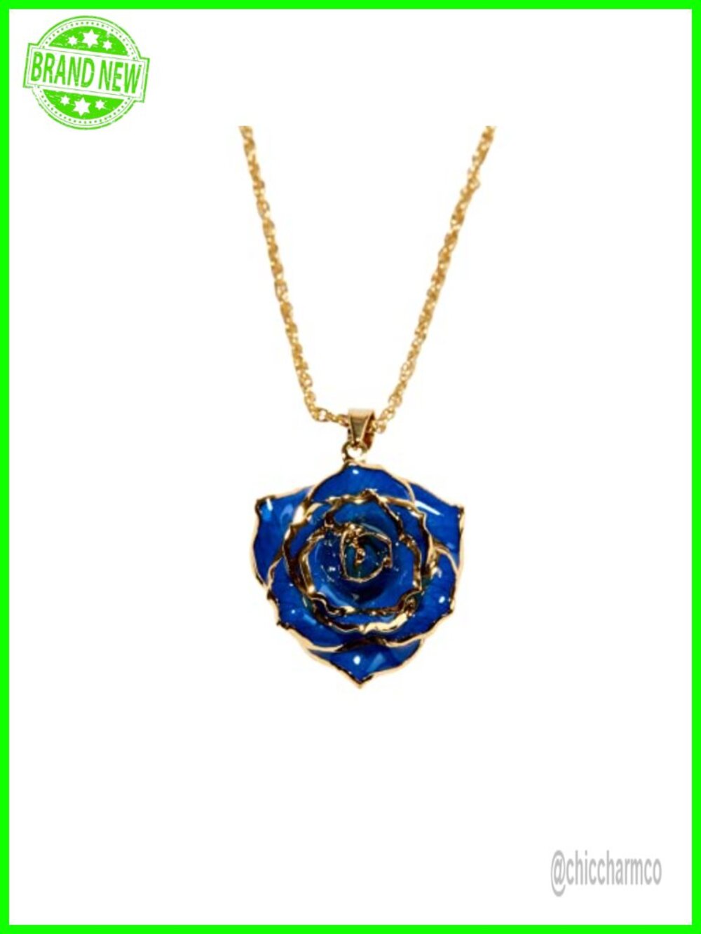 24k Gold Dipped Real Rose Pendant Necklace 20in Lobster Claw